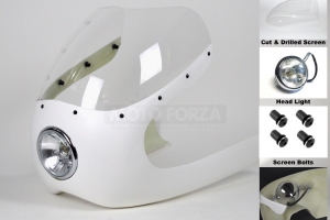 Uni half fairing SET - 125-350, screen cutted and drilled, headlight 4 1/2 inch, with holders, screen bolts