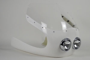 SET - Half fairing GRP, with projector 2x 90mm, projector holder, cutted and drilled screen, screen bolts included, cafe racer