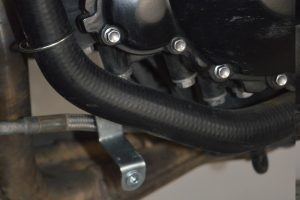 Bellypan Triumph 1050 Speed Triple 2011-2015, GRP - mounting kit - preview on bike - left side - bracket nr. 2